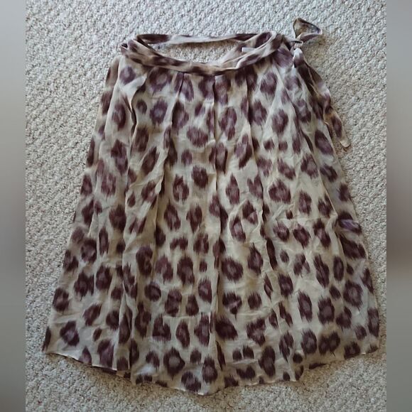 Lafayette 148 New York Brown Linen/Silk Blend Animal Print Skirt Size 8 - Picture 1 of 12